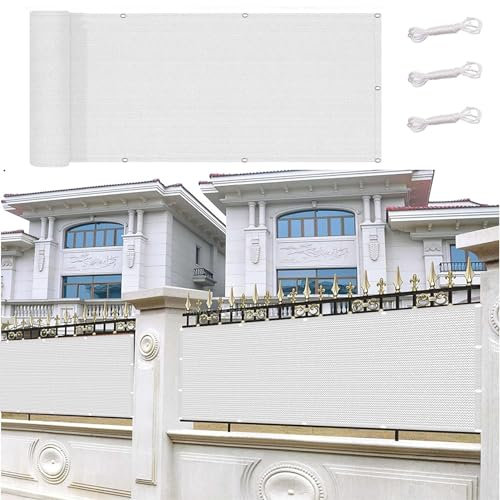 Balkonverkleidung Sichtschutz 85 x 320 cm Wind- Und Uv-Schutz Balkonbespannung Meterware mit Ösen, Kabelbinder Sichtschutz für Balkon, Weiß