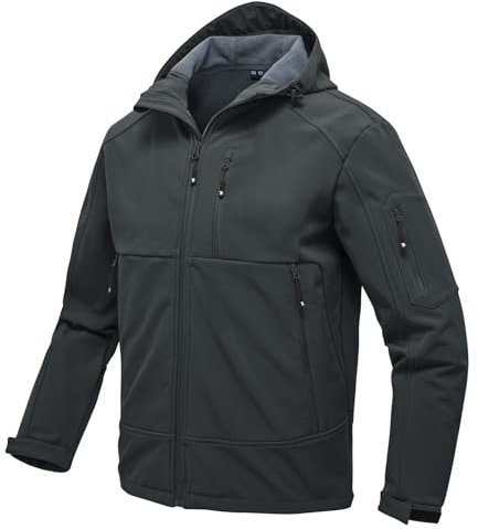 Rdruko Softshelljacke Herren Wasserdicht Gefütterte Winterjacke Funktionsjacke mit Fleece Outdoorjacke Winddichte Freizeitjacke für Wandern Fahrrad Camping(Dunkelgrau, L)
