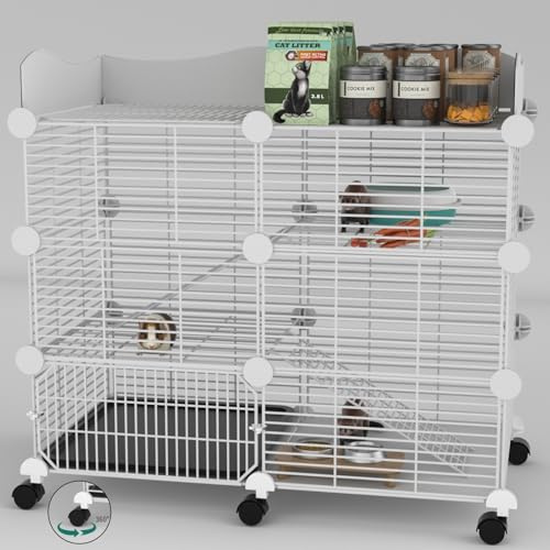 STILLCOVE Großer Meerschweinchenkäfige Indoor auf Rädern, 3 Etagen C&C Frettchenkäfig Kleintierversteck Haus mit Oberseite & abnehmbarem Tablett, Haustier-Laufstall Zaun für 1-3 Hamster, Ratten,