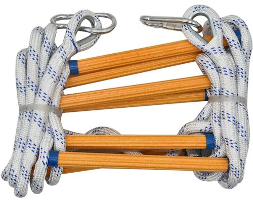 TINMAGI escalera de cuerdas, escalera de rescate de 5 m/16 pies, escalera de seguridad con mosquetones, con 2 mosquetones, escalera de rescate para balcón, ventana, escalera, uso rápido