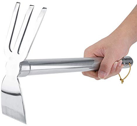 Hoe and Cultivator Garden Tool, Hoe and Rake Double Sided Garden Rake Hand Tiller Tool Steel Mini with Handle for Loosening Soil Short Claw Cultivator