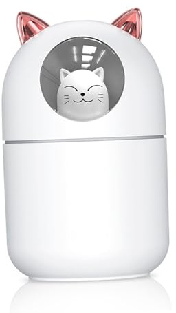 Geräuschloser Tragbarer USB-Luftbefeuchter, Mini-Luftbefeuchter mit Farbigem LED-Licht, für Büros, Schlafzimmer und Autos (WHITE)