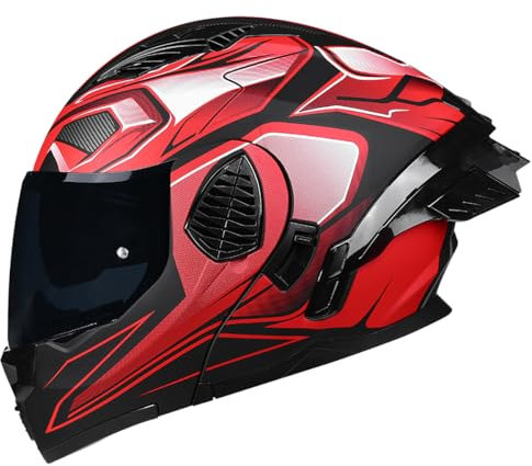 Woljay Casco Da Motociclista Casco Integrale Flip Up Doppia Visiera Integrato Moto Per Adulti Uomini Donne Street Racing Ciclomotore Approvato DOT/ECE (Red-Smoke Visor,Medium)