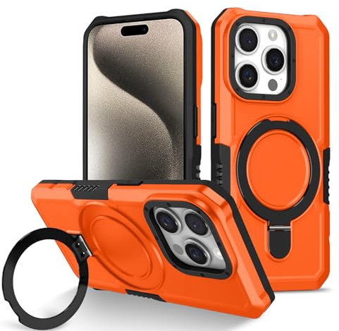 Sawiqpd for iPhone 16 Pro Max Phone Case, Lightweight Military Grade Drop Protective Cover with Foldable Kickstand Heavy Duty Hard PC Armor Soft TPU Bumper for iPhone 16 Pro Max 5G 6.9, Orange