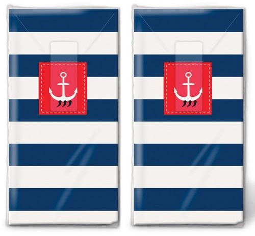 20 einzelne Taschentücher Sommer Maritime Streifen mit Anker. 2 Packungen mit 10 einzelnen Papiertaschentücher bedruckt als Geschenk.