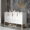 Azkoeesy Sideboard 140 cm in Weiß Hochglanz, Buffet, Küchenschrank, mit 4 Türen, goldene Metallbeine und Griff, viel Stauraum, für Wohnzimmer und Küche