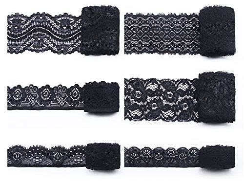 Jamsinmu Spitzenband Dekoband Spitze Zierband Spitzenstoff zum Nähen von Handwerksfeiern Dekor Kleidung 12 Yard Black