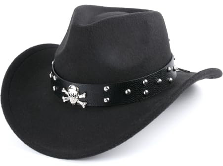 Cowboy Hats for Men Women Cowgirl Hat Wide Brim Felt Hats Western Leather Cowboy Hats for Lover Black