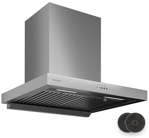Klarstein AeroClean Hotte Aspirante - 60 cm Hotte Murale, 721 m³/h Boost, CEE A++, LED 3800-4200 K, Silencieuse 52 dB, Filtres à Chicanes & Charbon, Inox, Boutons-poussoirs