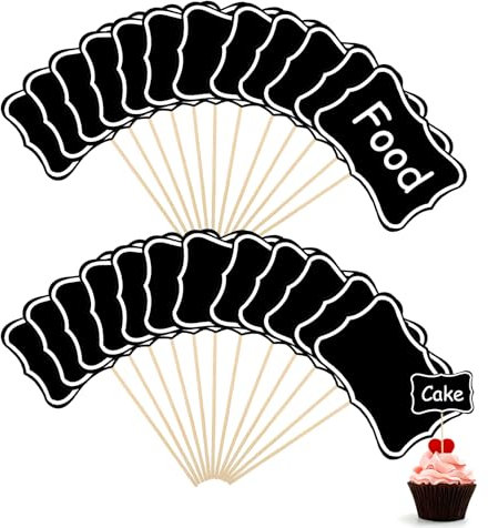 56Pcs Food Labels for Buffet, Mini Chalkboard Signs Party Food Flags, Blank Toothpick Flags for Buffets to Write on, Cocktail Sticks,Cheese Label, Party Buffet Labels for Wedding, Festival (Schwarz)