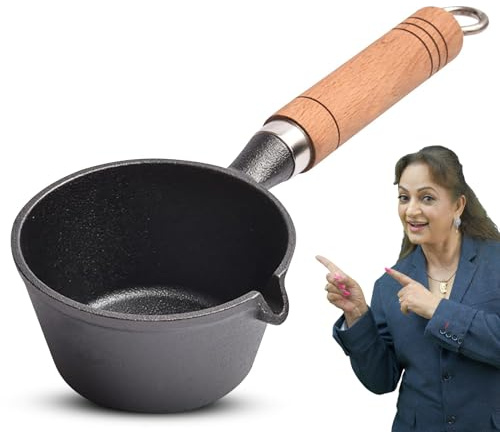PANCA Cast Iron Tadka Pan | 4 Inch Pre-Seasoned Tempering Pan for Dal & Spices | Gas & Stove-Friendly, 450g Heavy Duty Vaghar/Chounk Pan | 100% Toxin-Free Naturally (Square)