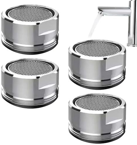 4 Pcs Faucet Tap Aerator M24 Kitchen Tap Spray Head 24Mm Faucet Filter Replacement Parts Faucet Aerator with Rubber Gasket for Kitchen Sink, Bathroom, Restaurant, Public (4 Silver)