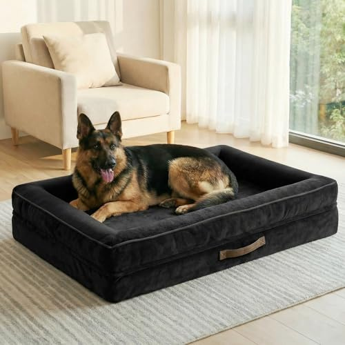 Renvix XXL Orthopedic Dog Bed, Waterproof Dog Sofa Bed | with Removable Washable Cover, Soft Egg Foam Pet Bed, Non-Slip Bottom and Four-Sided Bolster Cushion(Black, 137x91x19cm)