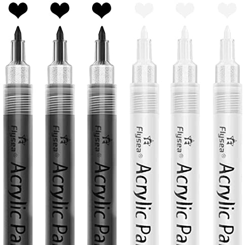 Asyduey Acryl Farbstifte, 6 Packungen Schwarz Farbmarker, Farbstifte für Steinmalerei, Keramik, Glas, Kunststoff, Metall