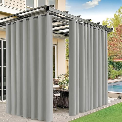 M METERXITY Outdoor Curtains for Patio Waterproof, 150W x 84L Inch Heavy Gazebo Curtains for Outdoor Patio, Porch, Sunlight [Grey, Grommet Top]