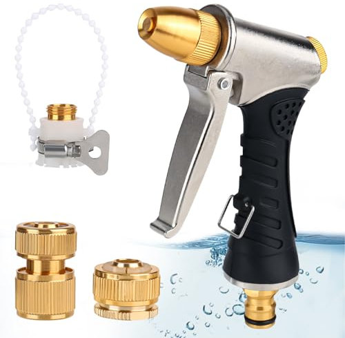 Set doccetta da giardino, in metallo, ad alta pressione, 3 funzioni, getto a spruzzo, flusso d'acqua regolabile, pistola a spruzzo per irrigazione giardino, lavaggio auto, doccia per animali domestici