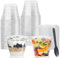 LATERN 50 Pièces Gobelets à Dessert en Plastique avec Couvercles, 270ml Rondes Coupes à Dessert Coupe Apéritif Parfait Clair Bol de Service Réutilisable avec Fourchettes pour Pudding Mousse Party