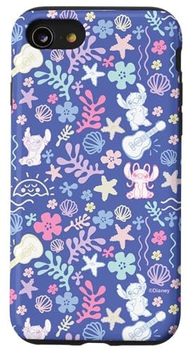 Disney Stitch & Angel Fluffy Summer Ocean Vibes Pattern Case for iPhone SE (2020) / 7 / 8