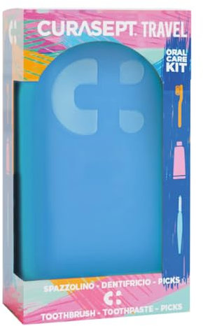 Curasept Travel Kit Oral Care BLU | con Spazzolino Softline 0.15, Dentifricio Protection Booster FrozenMint 20ml e Picks Interdentali | Igiene Orale Completa Fuori Casa per Denti e Gengive Sane