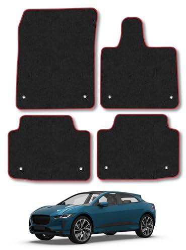 Jaguar I-Pace (2018-2024) Premium Carpet Car Mats | Red Edge Trim Premium Floor Mats Tailored Fit Full Coverage Protection Accessories Easy Clean Anti Slip Made in the UK