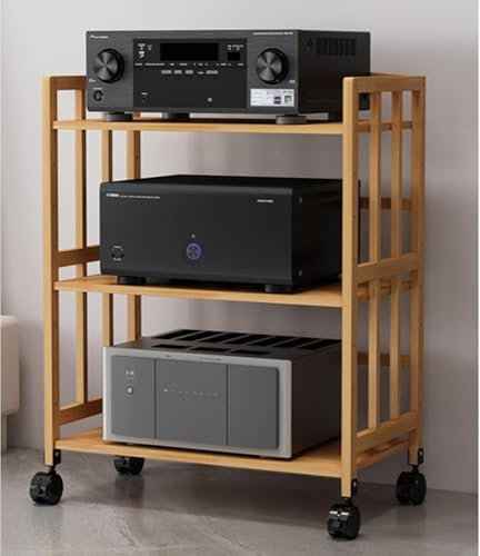 Étagère en bois pour lecteur DVD, meuble audio stéréo TV – Rangement peu encombrant pour le salon et le bureau, support de plateau tournant mobile