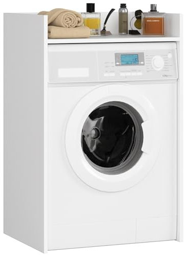 AKORD | Armoire pour Machine à Laver | 64 x 98 x 50 cm | Meuble de Salle de Bain | Étagère pour Machine à Laver | Blanc & Blanc
