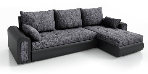 COMFATRA London sofa bed with storage, Left & Right Hand Facing L shaped sofa, Easily Convertible Sleeper sofas & couches, Pull-Out Sleeper corner sofa ((Charcoal)