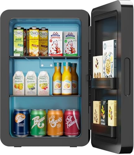 Mini Fridge 22L/ 30 Cans Cooler and Warmer Portable Mini Fridge for Bedrooms with Adjustable Shelves, AC+12V DC Small Fridges for Car, Office, Travel, Skincare, Cosmetics, Drinks (Black)