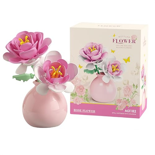 Unativer Rosen Blumenstrauß Bausteine Bausatz, Botanische Micro Baustein Kollektion mit Vase Modell Spielzeug für Wohnkultur, Geschenk zum Muttertag für Erwachsene, Frauen, Mädchen ab 6 Jahren