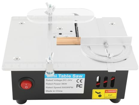 TONFEION Mini Tischkreissäge 96W Kreissäge mit 4 Kreissägeblatt, Staubanschluss, Schnitthöhe 0.1-15 mm, Einstellbare Multifunktionale Klein Tischkreissägen für Modellbau, Hobby, DIY