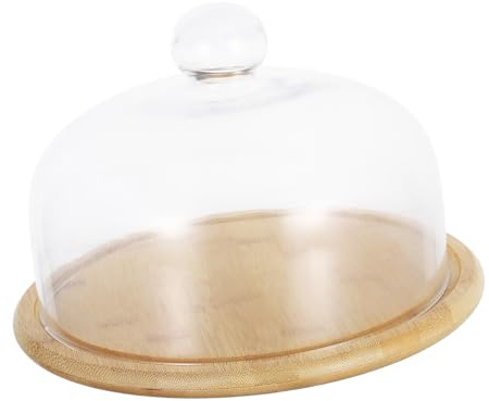 Tortenglocke Glas mit Holzplatte, Transparent, mit Deckel, 1 Satz | Staubschutz für Kuchen, Wiederverwendbar und Leicht zu Reinigen, für Hochzeiten und Partys
