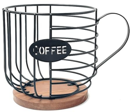 Flaroey Coffee Pod Holder Coffee Pod Basket Wire Coffee Pod Storage Wooden Base Organizer for Kitchen Family Countertop Pod Easy Install Easy to Use B