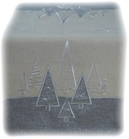 texpot Tischläufer 40 x 140 cm grau Stickerei Moderne Tannenbäume Weihnachten Tischband
