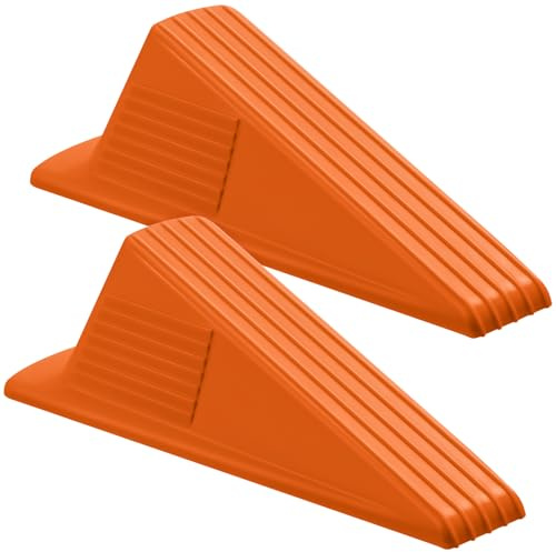 Frienda 2 Pcs Jumbo Door Stoppers Heavy Duty Door Stopper Tall up to 2inch Tall Wedge TPR Large Wedge Stackable Big Rubber Doorstop for Hotel Carpet Hardwood Concrete and Tile (Orange)