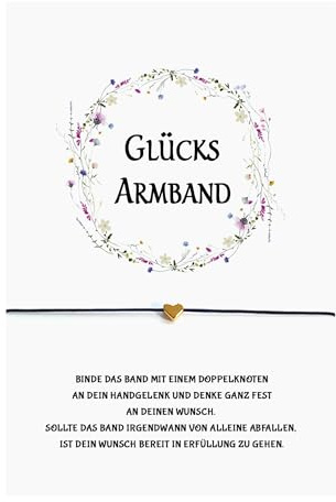 Generisch Glücksarmband Herz mit Karte Glücksbringer Mutarmband Wunscharmband schlichtes Armband mit Geschenkkarte Geschenk Danke Mutmacher Aufmunterung