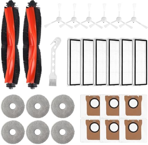 Kit Accessori Ricambi per Xiaomi Robot X20 Plus e X10 Plus, compatibile con Dreame L10s Ultra, 27 Pezzi con 2 Spazzole Principali, 6 Sacchetti, 6 Panni Mop, 6 Spazzole Laterali e 6 Filtri, 1 Spazzola