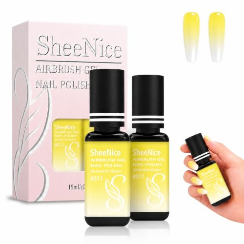 SheeNice Airbrush Gel Nail Polish 2-Pack Light Yellow 011, No Dilution Required Highly Pigmented, 15ml Each, for Ombre French Nail Art Gradient DIY Home Sal