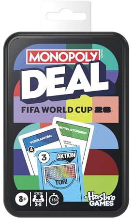 Monopoly Deal FIFA World Cup 2026 Edition Spiel - Offiziell Lizenziertes FIFA World Cup Fußball-Kartenspiel für Kinder - ab 8 Jahren - 2 bis 5 Spieler - 15 Min - Deutsche Version