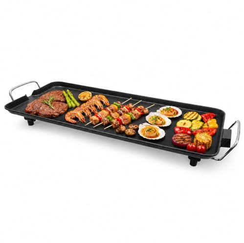 Elektrische Tischgrill Teppanyaki Grillplatte mit Antihaftbeschichtung, BBQ Tischgrill Extragroße Grillfläche mit Ölauffangtülle Elektrogrill 1-6 Personen für Outdoor Camping Hinterhof 68 x 28 cm