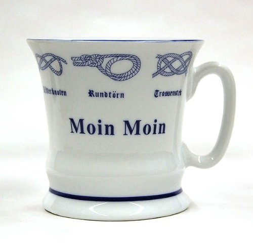 City Souvenir Shop Hamburger Pott Moin Moin, Hamburg Kaffee-Becher mit Seemannsknoten und dem typischen Hamburg Gruß, schlanke Form, ca. 0,25l