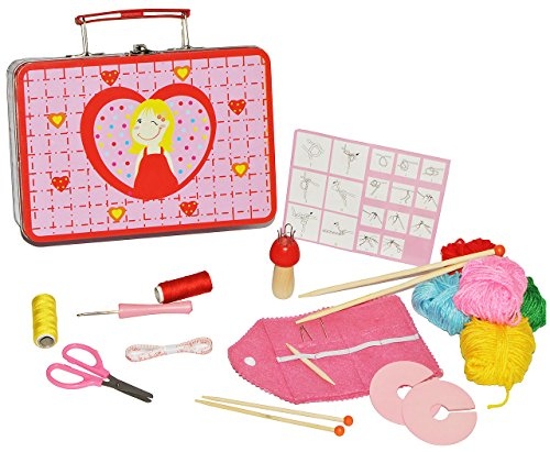 alles-meine.de GmbH 24 TLG. Set: Nähkoffer/Nähkorb mit Zubehör - für Kinder - Nähset Stricken Pom Pom Strickliesel Nähkasten