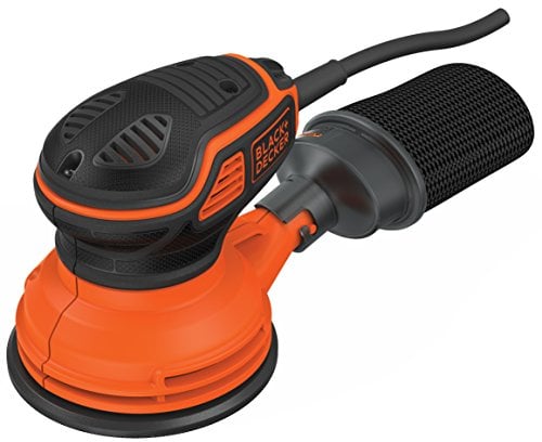 Black+Decker Exzenterschleifer (240W, mit integrierter Staubabsaugung, zum Schleifen/Polieren, werkzeugloser Zubehörwechsel, ergonomisches Griffdesign, Klettfix-System) KA199, Orange