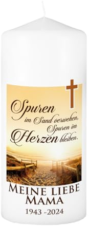 private grief Trauerlicht Kerze mit Namen des Verstorbenen und Lebensdaten (Spuren im Herzen)