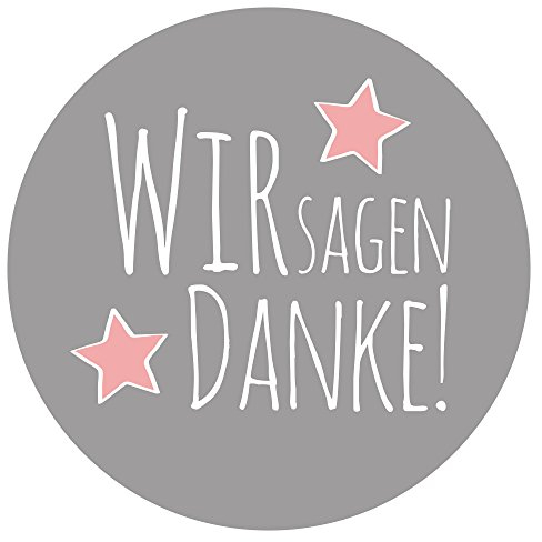 Frau WunderVoll® 48 Aufkleber, WIR Sagen Danke, GRAU MIT Stern, Durchmesser 4 cm/Sticker, Hochzeit, Sticker Hochzeit, Kindergeburtstag, Aufkleber Kinder, Aufkleber Junge, Mädchen, Sticker Mädchen