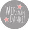 Frau WunderVoll® 48 Aufkleber, WIR Sagen Danke, GRAU MIT Stern, Durchmesser 4 cm/Sticker, Hochzeit, Sticker Hochzeit, Kindergeburtstag, Aufkleber Kinder, Aufkleber Junge, Mädchen, Sticker Mädchen