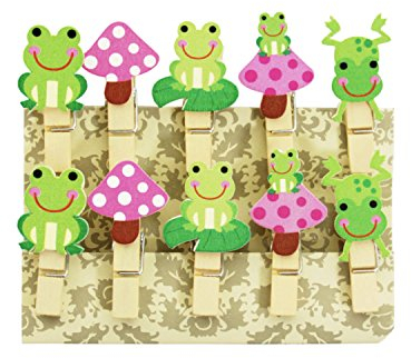 Oblique-Unique® Lot de Mini Pinces à Linge en Bois décoratives avec motif au choix, Grenouilles