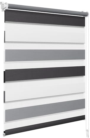 WOLTU Doppelrollo Klemmfix ohne Bohren 65x150 cm, Weiß+Grau+Anthrazit | Duo Rollos für innen Fenster & Tür, Zebrarollo Lichtdurchlässig Fensterrollo Seitenzugrollo Verdunkelnd, Stoffbreite 62 cm