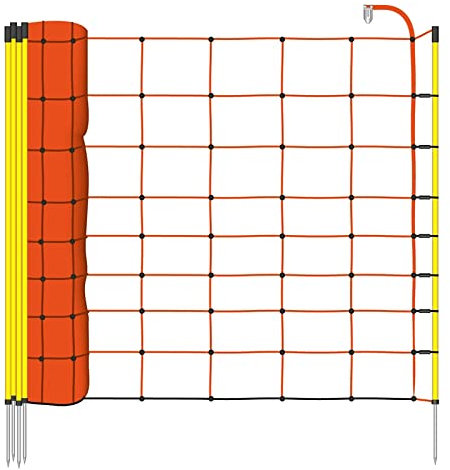 VOSS.farming Schafzaun 50 m 90 cm 14 Pfähle wahlweise 1 oder 2 Spitzen Elektrozaunnetz Schafnetz Weidezaunnetz