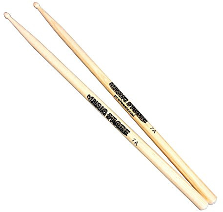 MUSIC STORE 7A Hickory Drumsticks, Acorn Wood Tip, 400mm Länge, 14mm Durchmesser, Langlebige, Klangstarke Holzstöcke, 30 Tage Money-back Garantie