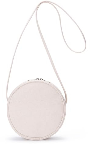 YONBEN Damen Rund Umhängetasche Mappe, Mode Kreis Crossbody Geldbeutel-Kupplungs-Handtasche (Beige/Canvas)